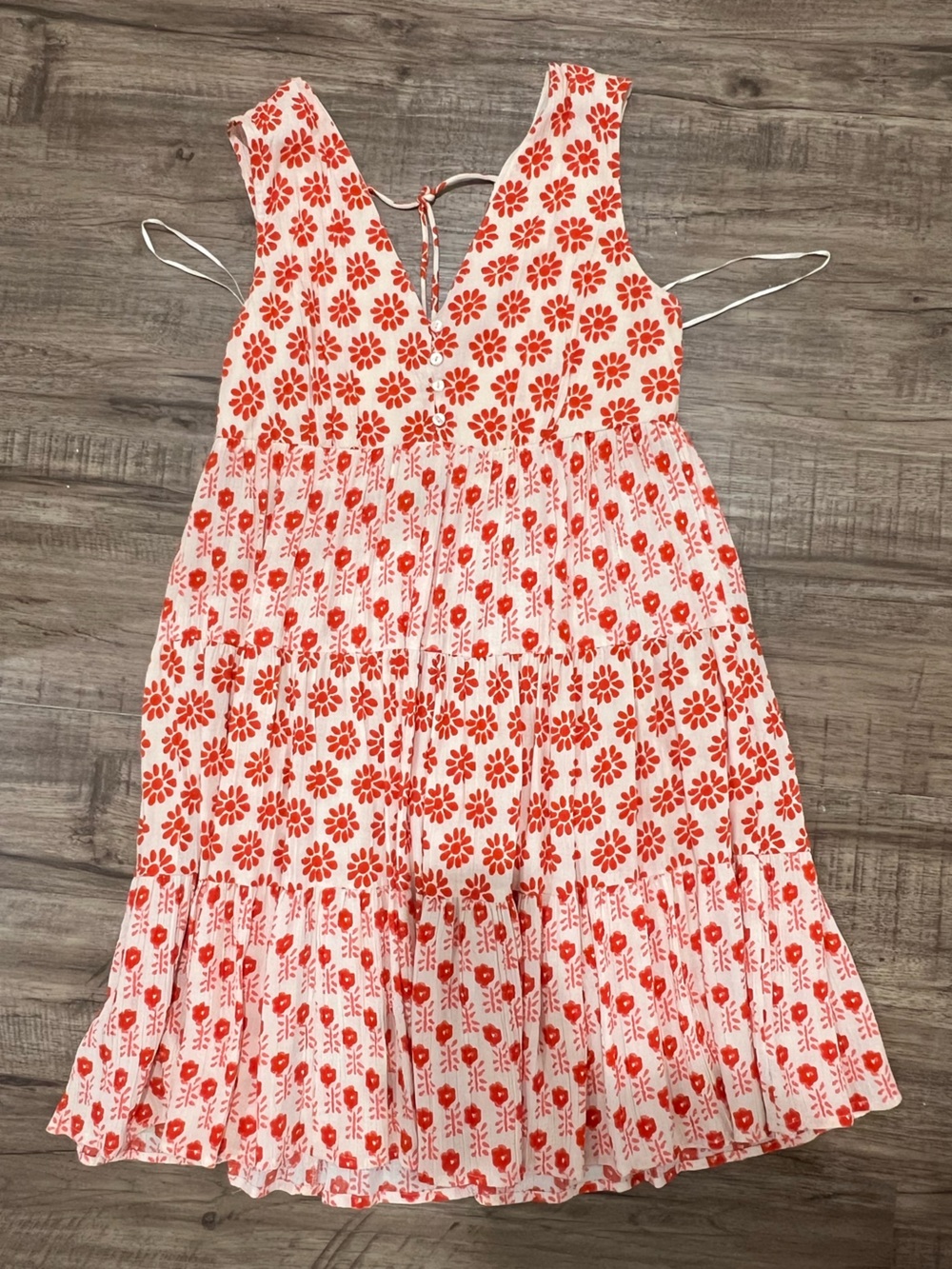 Sleeveless Floral Block Print Sundress in Coral